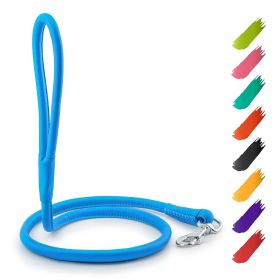 Blue Rolled Leather Dog Leash 6Ft x 0.4 in for Small Medium and Large Dogs Heavy Leash for Outdoor Walking Running Training