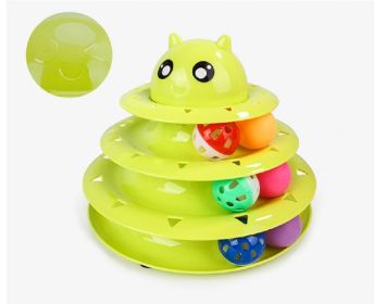 Cat Toy Three Tier Rotary Tower Track with Sound Bell Ball Interactive Pet Toy (Color: green)