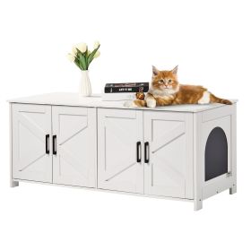 Cat Litter Box Enclosure for 2 Cats, Litter Box Furniture Hidden with Double Rooms, Wooden Cat Box Cabinet Fit Most of Litter Box (Material: Particle Board, size: 47.2 inches)