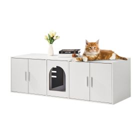 Cat Litter Box Enclosure for 2 Cats, Litter Box Furniture Hidden with Double Rooms, Wooden Cat Box Cabinet Fit Most of Litter Box (Material: Particle Board, size: 57.9 in)